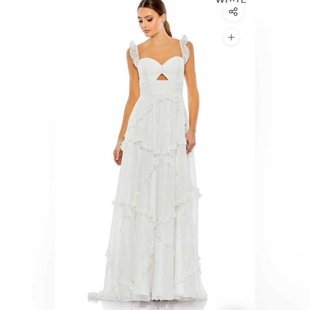 Mac Duggal Ruffle Strap Dress, White, Size 4